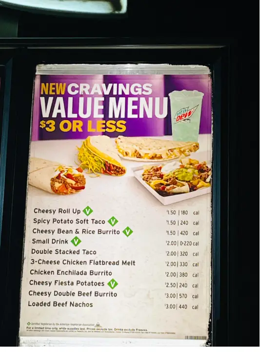 Taco Bell Cravings Value Menu