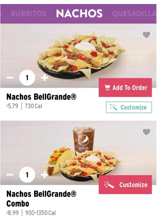 Taco Bell Nachos Menu