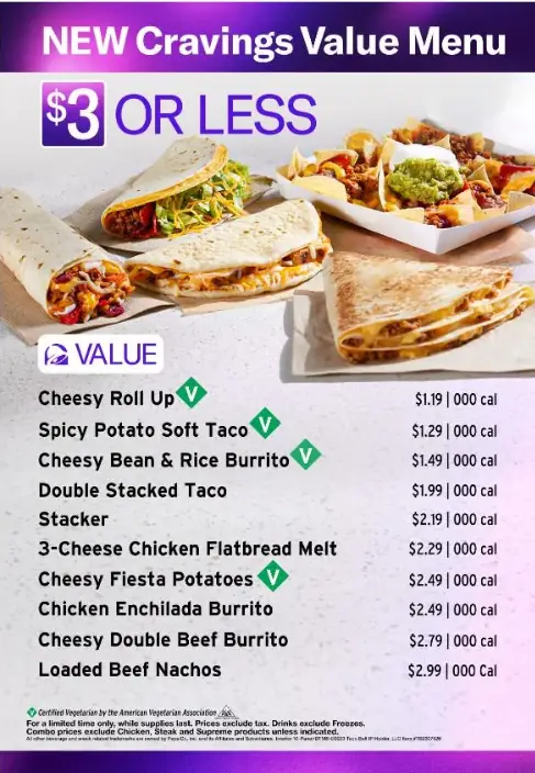 Taco Bell Veggie Cravings Menu